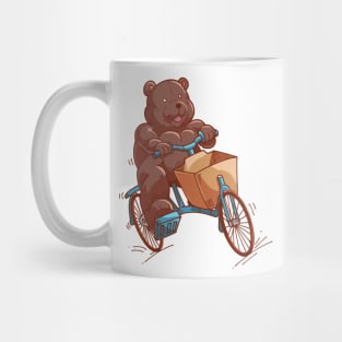 Cartoon teddy riding cargo bike Mug